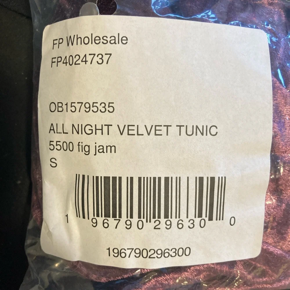 Free People All Night Velvet Tunic in Fig Jam (Size S)